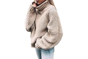 OIUHJN Rollkragenpullover Damen Sweater Damen Einfarbige Pullover Warm Grobstrick Pulli Strickpullover Damen Grobmaschig Oversize Strickpulli Oberteil Winterpullover Grobstrickpullover Damen Pulli Damen