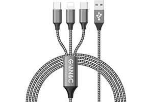 GIANAC CzyCoverage: Uniwersalny Kabel do Ładowania [1,2 m], Szybki kabel 3 w 1, Do wielokrotnego ładowania iP Micro USB typu C, Lightning do iPhone, Android, Galaxy, Huawei, Oneplus, Sony