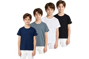 4 st pojkar t-shirt barn sommar enfärgad kortärmad rund hals topp sport