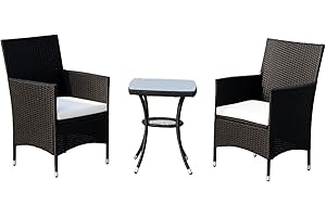 Outsunny Conjunto de Muebles para Jardín Juegos de Muebles de Ratán Incluye 1 Mesa y 2 Sillones con Cojines Estructura de Metal para Terraza Patio Negro