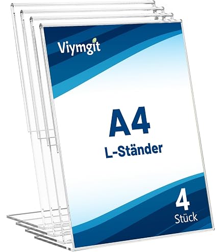 Produktbild von ZYNERY 6er Pack Acryl Schilderhalter A4 – L-Form, Transparenter Tischaufsteller Für Restaurants, Büros & Events