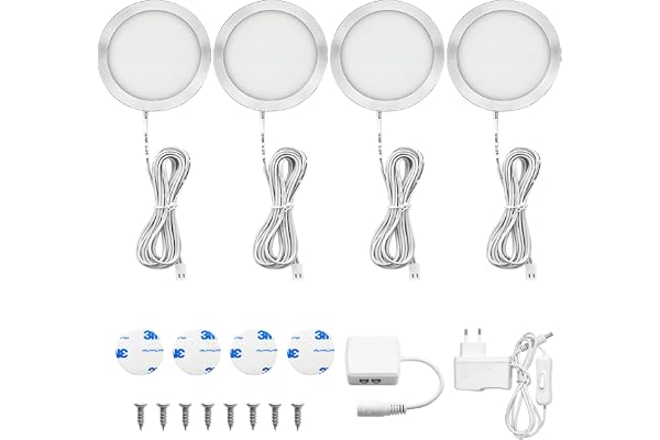 URing 4:a LED-garderob, LED-belysning i kök under möbler, varmvit, LED-spotlights vitrin för garderob, kök, garderob, camping, bilentré, hall toalett, 250 lm per plats, tillbehör ingår