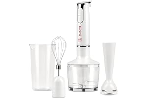 Girmi MX17 Mixer ad immersione con Kit, 3 in 1 frullatore-mixer-frusta, 400 W, Motore DC, 2 Velocità, Lame INOX, Misurino da 700cc incluso, Bianco