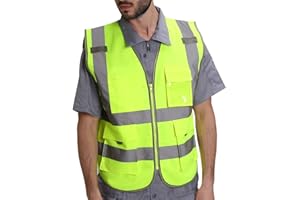 Adisputent Warnweste Sicherheitsweste mit Reißverschluss | Hohe Sichtbarkeit | Große Taschen | Reflektierende Arbeitsweste