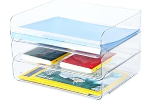 HKEEPER 3-poziomowy kosz do odkładania dokumentów w formacie A4, z tworzywa sztucznego PET, organizer na listy (3 szt., przezroczysty)