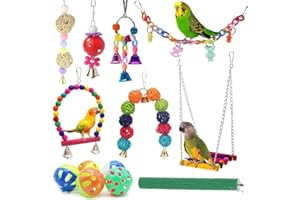 TRecynd 12 paquetes de juguetes para pájaros, juguetes de columpio de loro para masticar juguetes coloridos para jaula de mascotas, hamaca para pájaros, guacamayos, aletas
