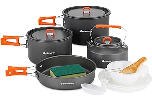 Odoland Camping Cookware Set Non-Stick Lightweight Camping Kettle Pots and Pans Mess Kit with Bowls Soup Spoon for Backpacking, Outdoor Cooking and Picnic for 4-6 People