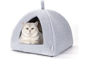 Nobleza Cama para Gato Perro， Cama Gato Cueva Mediano Lavable con Cojín Extraíble， Casas para Perros 38x38x33cm， Gris