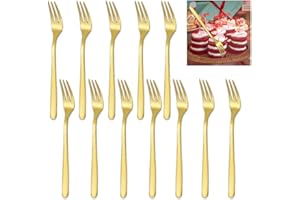 Plstod 12 forchettine da dolce 14 cm forchette da dessert dorate forchette acciaio inox forchette per frutt, per la casa matrimonio festa caffè ristorante tavolo decorazione
