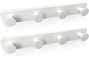Kukicu Perchero de Pared Blanco con 4 Ganchos – Resistente y Montaje Fácil - Colgador Original para Recibidor Baño Dormitorio Cocina (2 unidades)