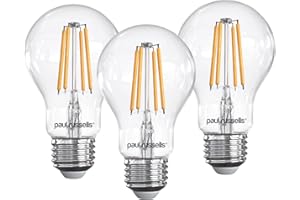 paul russells E27 Edison Screw LED Filament - Pack of 3 – 4.5W 40W Equivalent 470LM Lumens 2700K ES Standard GLS A60 – Super Bright Energy Saving Light Non-Dimmable - Warm White Bulbs