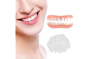 OWNFEEL 2Pcs False Teeth Clip in Veneers Teeth for Upper and Lower Jaw, Snap On Dentures Silicone Fake Teeth Top Bottom, White Artificial Cosmetic Fake Tooth, Comfort Natural Instant Confident Smile Enhancer