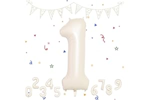 FEYG Cream 1 Balloons, Number 1 Balloons, 40 Inch 1st Birthday Balloons Helium Digital Balloon for Boys Girls First Birthday Party Anniversary Decorations Nude Ballons Neutral Balloon Cream 1