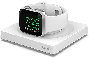 Belkin Chargeur portable pour Apple Watch,certification MFi, fonction Table de nuit, design minimaliste, câble USB Type-C inclus, pour Apple Watch Series 7, Series 6, Series 5, Series 4, etc. Blanc