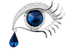 Fliyeong Premium Quality Tears of Angel Eyeball Diamond Brooch Eyelashes Crystal Pin Jewelry Scarves Shawl Clip Accessories Golden/Blue