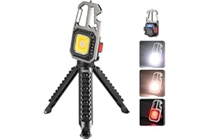 PKKP Mini torcia a LED 800 lumen, portatile da lavoro, portachiavi, 7 modalità USB, luci di ispezione ricaricabili con apribottiglie, treppiede per emergenza/riparazione/campeggio