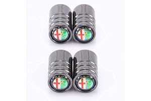 AKXBEFU 4 Pièces Capuchon de Valve pour Alfa Romeo Giulia Stelvio, Bouchon de Valve en Aluminium, Capuchon Antipoussière de Roue de Voiture, Visser Couvre-Valve