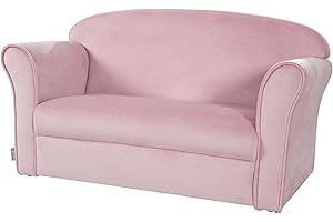 Roba Baumann Children's Sofa 'Lil Sofa' Covered with armrests, Comfortable Children's Couch with Pink/Mauve Velvet Fabric