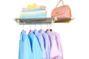 BAOYOUNI Etagere Extensible pour Placard sans Perçage Étagère de Rangement Telescopique Tige en Métal DIY Garde-Robe Organiseurs Separateur de Armoire Multifonction Réglable Longueur 65-110 cm