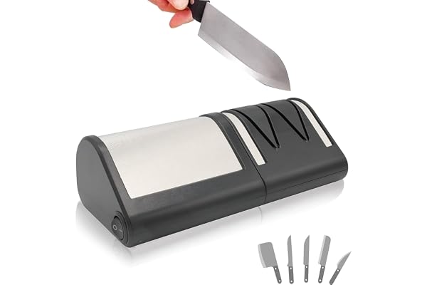 FISHTEC - Aiguiseur électrique Master Blades noir - 4 fentes diamant affûtage et polissage - Pour couteaux acier et céramique - Appui stable antidérapant - Nettoyage facile démontable