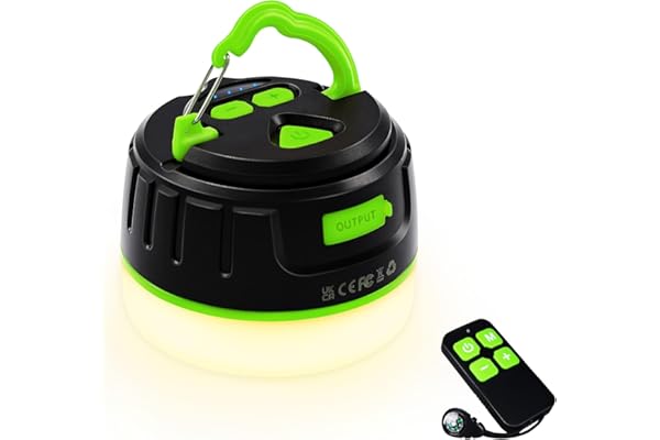 Lanterne de camping, Éclairages de tente lanktoo rechargeables avec télécommande et banque d'alimentation 6400mAh, éclairage de camping résistant à l'eau avec base magnétique, idéal pour la randonnée
