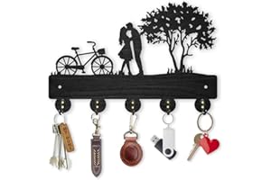 MAYJOYDIY Bicycle Couple Tree Coat Rack Wall Mount 30×20cm Key Holder for Wall Decorative Wooden Wall Coat Hanger Key Rack 5 Alloy Hooks Key Hooks for Valentine's Day Gift Wall Art Decor