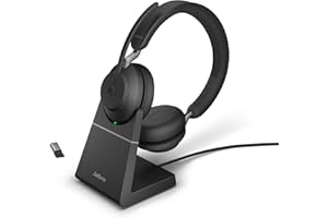 ‎JABRA Jabra Evolve2 65 bezprzewodowy zestaw - słuchawki stereo z redukcją szumów, certyfikatem MS Teams i długotrwałą baterią - adapter Bluetooth USB-A Microsoft Teams, czarny, Stereo + Stacja ładująca