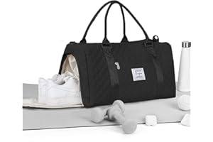 WEPLAN Reisetasche Damen Sporttasche mit Schuhfach & Kulturtasche Handgepäck Tasche Weekender Bag Schwimmtasche,Wasserdicht Travel Duffle Bag,Overnight Weekend Fitnesstasche für Reise Gym,Schwarz