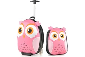 GOPLUS 2-częściowy zestaw walizek dla dzieci z plecakiem, walizka podróżna dla dzieci, sowa, 30 x 21 x 40 cm, Rozdzielacz zamka błyskawicznego