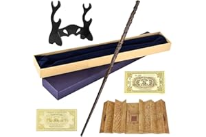 Hojalis Baguette Hermione Granger, 38cm Baguette Magique avec Coffret Cadeau Exquis, Baguette Magique avec Carte, Billet et Support de Bbaguette Noire, pour Sorcières et Magiciens