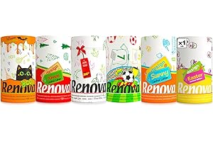 ASKON 6 Renova Maxi Rollen Küchenpapier - Küchenrolle - Haushaltstücher - Papiertücher - bedruckt - Pack entspricht 18 Standard-Rollen - 120 Blätter pro Rolle