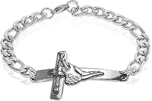 AURSTORE Bracelet croix guitare JH, bracelet johnny hallyday, vendue à ses concerts, gourmette en Acier chirurgical 316L
