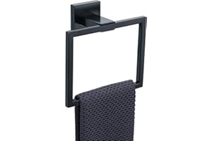TURS Towel Holder Matte Black, Angle Simple Stainless Steel Bathroom Hand Towel Rack, Square Towel Ring for Wall Bathroom Hardware Simple Hand Towel Hanger(Black)