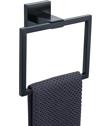 Portasciugamani Da Bagno TURS - Anello Quadrato In Acciaio Inox Opaco Nero, Design Moderno, Facile Installazione