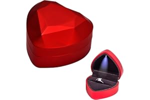 Jinlaili Scatola Anelli con Luce a LED, Scatola Anelli di Velluto, Scatolette Regalo di Gioielli, Scatola Decorativa Anelli Cuore per Fidanzamento Proposta Matrimonio Natale (Rosso)