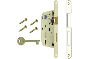 GAMOBIFER Serratura Porta Interna AGB Serie CENTRO. Entrata 50, Interasse 90. (Fronte 18x196, SCROCCO CATENACCIO CHIAVE, OTTONE Lucido)