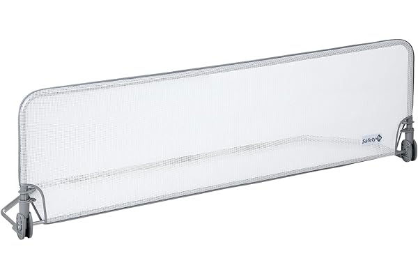 Safety 1st Extra Large Bed Rail 150 cm, 18 mois-5 ans, Barrière de lit enfant inclinable, Tissu lavable en maille, Auto-verrouillage, Barrière de sécurité enfant lit, Gris/blanc