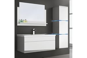 Home Deluxe - Badmöbel-Set - WANGEROOGE BIG Weiß - Large - inkl. Waschbecken und komplettem Zubehör - Breite Waschbecken: ca. 80 cm | Badezimmermöbel Waschtisch Badmöbelset
