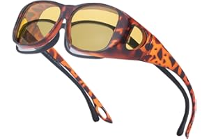 LVIOE Night Driving Glasses Polarised Fit Over Glasses, Lightweight Rectangle Frame,Reduce Headlight Glare for Night Vision