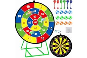 FHNSEL Kids Dart Board Set,Double Sided Dart Board with Bracket,12 Sticky Balls,6 Darts,Indoor & Outdoor Party Games Toys Gifts for 3 4 5 6 7 8 9 10 11 12+ Year Old Boys Girls and Adult