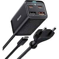 Baseus 65W PD GaN III Netzteil 4-Ports [2USB-C + 2USB] PD Ladegerät mit 5ft AC Kabel für MacBook Pro/Air, USB-C Laptop, iPhon