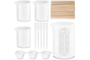 PHOGARY Silikonowe kubki pomiarowe do żywicy epoksydowej, kubki do mieszania wielokrotnego użytku, dzbanki, 250 ml, 100 ml, duży pojemnik do odlewania żywicy z pałeczkami do mieszania, farby, sztuki