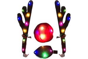 VOIAKIU Coche con cornamenta, decoración navideña, accesorio para coche, cuernos y nariz roja, disfraz de renos, decoración de Navidad para coche, accesorio para el coche