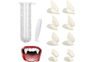 WEQNGIU Vampire Teeth, 8 Pairs Vampire Fangs with Adhesive Fake Teeth Props, 4 Size Vampire Teeth Fake Fangs for Cosplay Party Halloween Party Makeup Dressup Favor Vampire Costume Accessorie