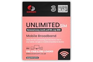 SCANCOM Three Unlimited Data SIM - Uncapped 5G - Preloaded MONTHLY Until July 2026 - Plug & Play for Routers & Phones - Access to Three & Vodafone - Connects to the Strongest Signal available