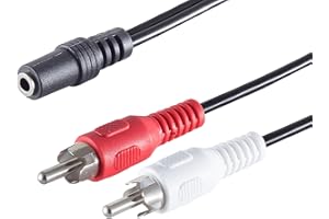 1ATTACK.DE 1 x 0,2 m - Cable adaptador de conector jack estéreo de 3,5 mm a 2 conectores RCA, color negro. Ideal para conexiones de audio y vídeo.