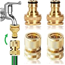 Uni-Fine Kit Connettori Rapidi Per Tubo Da Giardino In Ottone - 4 Pezzi Con Attacchi 3/4" E 1/2" - Raccordo Universale Antigoccia Per Rubinetto E Irrigatori