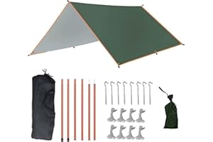 Teenza 3m x 4m Camping Tarp,210D Oxford Hammock Rain Fly Tent Tarp,Waterproof Windproof Snowproof Camping Shelter For Camping Hiking Outdoor,Green