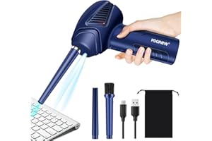 Bombe d'air Comprimé, PDGROW Dépoussiérants Puissants électrique, Aspirateurs pour Nettoyeur de Clavier PC avec éclairage LED, Puissant 45000 TR/Min, Batterie 6000 mAh, Charge Rapide USB-C 10W(Bleu)