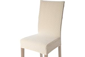 Viste tu hogar Pack of 4 Chair Covers for Dining Room and Home, 45 to 55 cm, 100% High-Quality Polyester, Elastic, Cleaning, Labyrinth Design, Beige